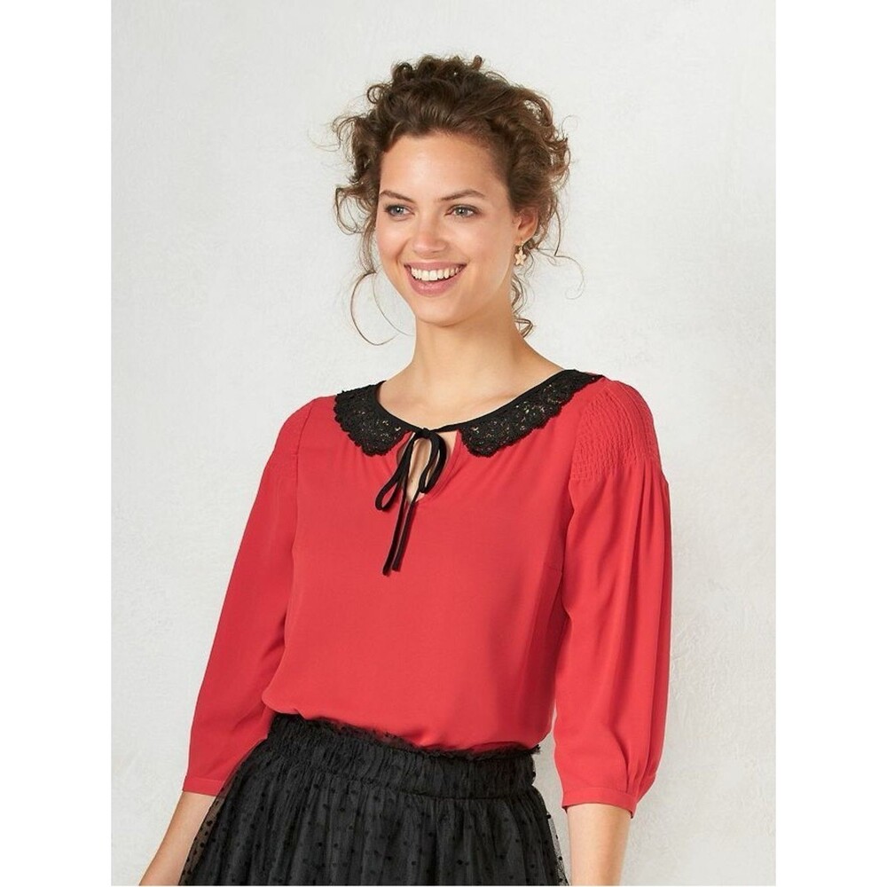 Disney x LC Coquette Red Black Lace Collar Women's Top Blouse XS Dark Romantic